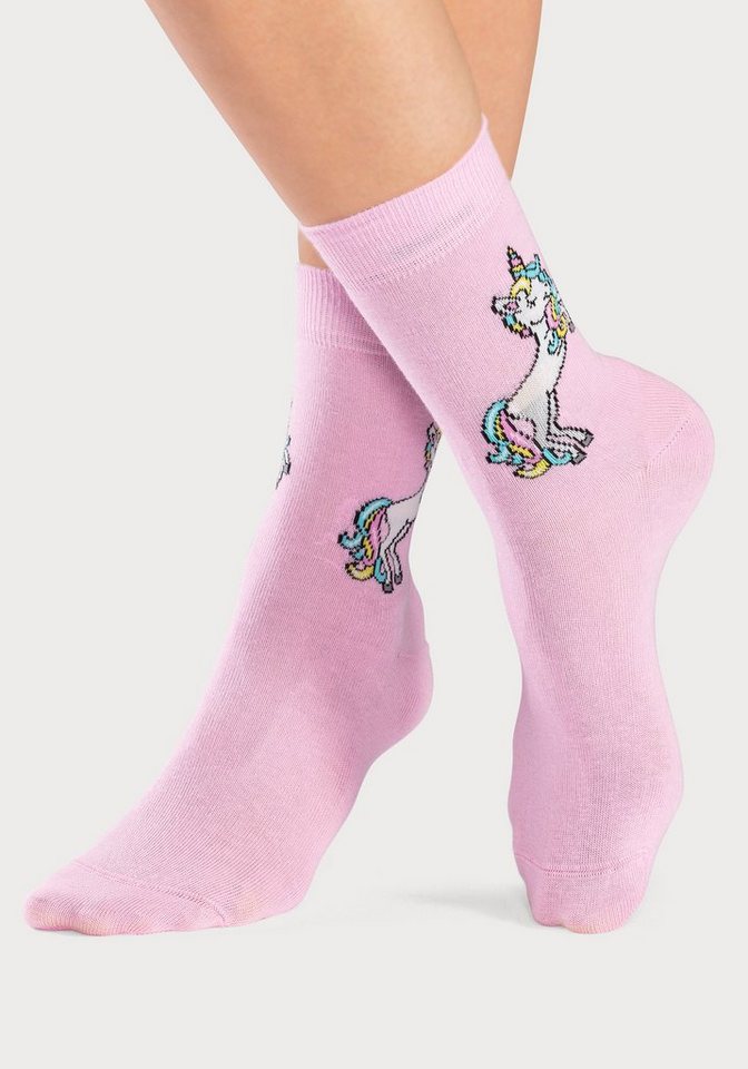 H.I.S Basicsocken Kinder Mädchen Lustige bunte Socken (Packung, 4-Paar, Gr. 19-22 bis 39-42) mit Einhorn Motiven aus Baumwolle – Bild 5 von 5