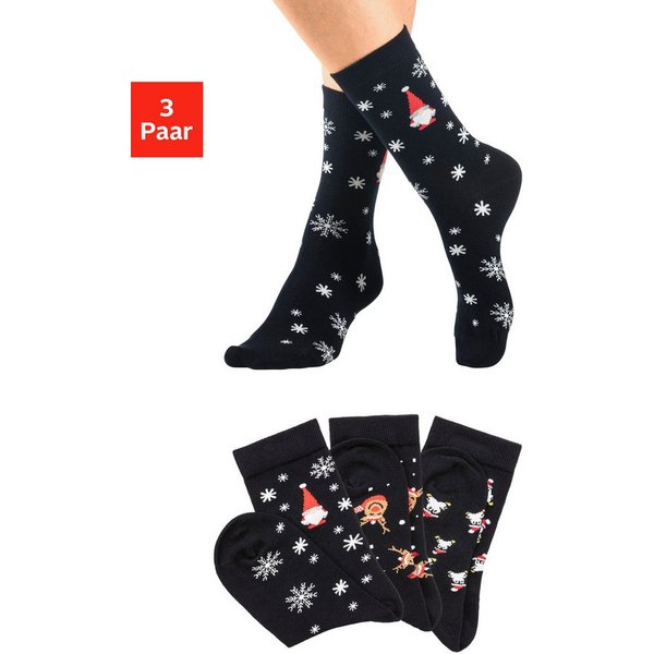 H.I.S Basicsocken (Packung, 3-Paar) Weihnachten, mit weihnachtlichen Motiven