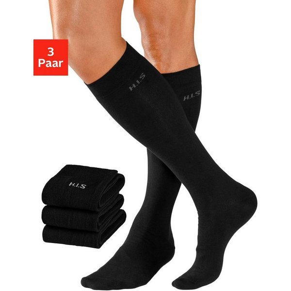 H.I.S Kniestrümpfe Basic Herren Strümpfe Komfortsocken, Alltagssocken (Packung, 3-Paar, Gr. 39-42 bis 47-48) mit druckfreiem Bündchen