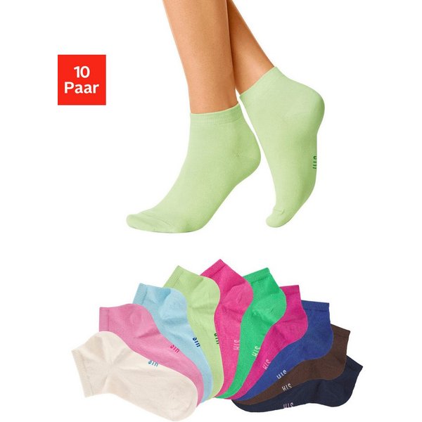 H.I.S Kurzsocken Damen Sport Basic Socken, Laufsocken ohne Frottee (Packung, 10-Paar, Großpackung) mit verstärkter Ferse und Spitze