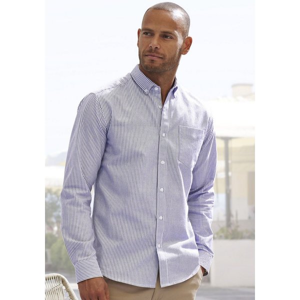 H.I.S Langarmhemd, Streifenhemd langarm mit Button-down-Kragen Oxfordhemd aus reiner Baumwolle, Regular-fit