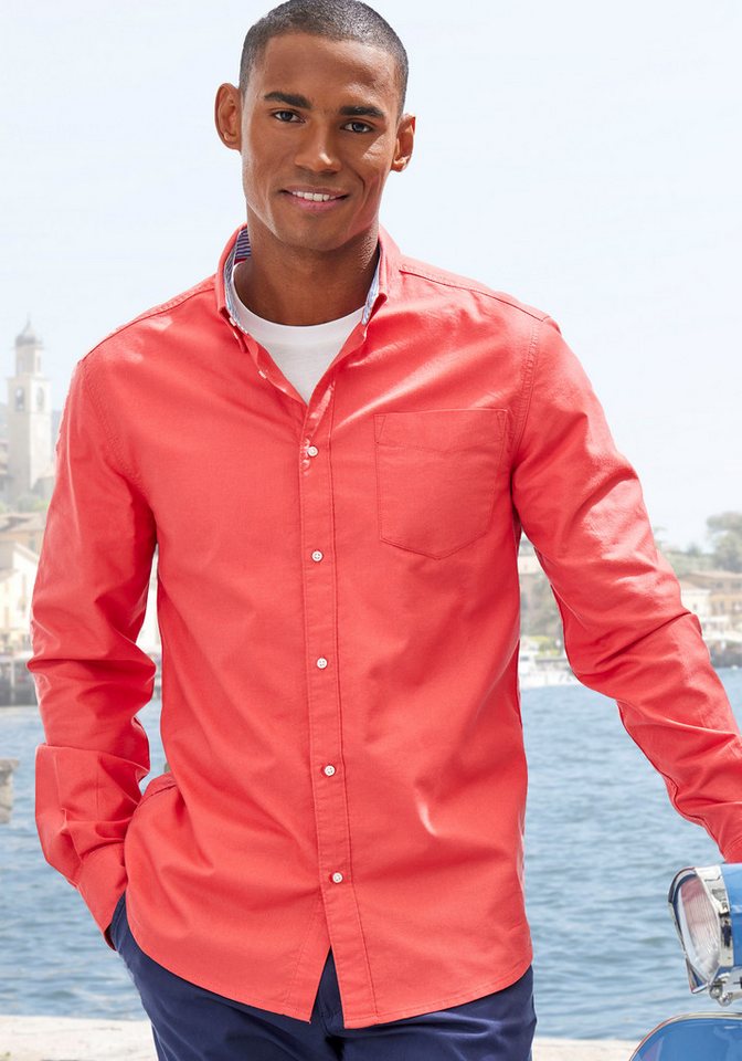 H.I.S Langarmhemd aus reiner Baumwolle, Regular-fit Button-down-Kragen mit gestreiftem Innenkragen – Bild 3 von 5