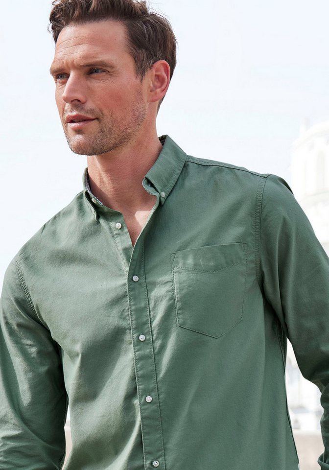 H.I.S Langarmhemd aus reiner Baumwolle, Regular-fit Button-down-Kragen mit gestreiftem Innenkragen – Bild 4 von 5