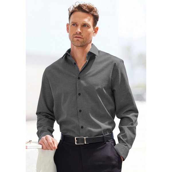 H.I.S Langarmhemd Regular-fit elastisches Jaquard-Hemd in Regular Fit, pflegeleicht aus Baumwoll-Mix