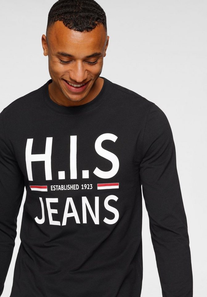 H.I.S Langarmshirt Langarm, schmaler Basic-Schnitt, bedrucktes Design – Bild 3 von 5