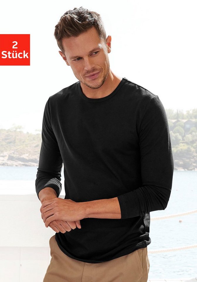 H.I.S Langarmshirt (Packung, 2er-Pack) Doppelpack Unterziehshirt aus Baumwoll-Mix – Bild 2 von 5