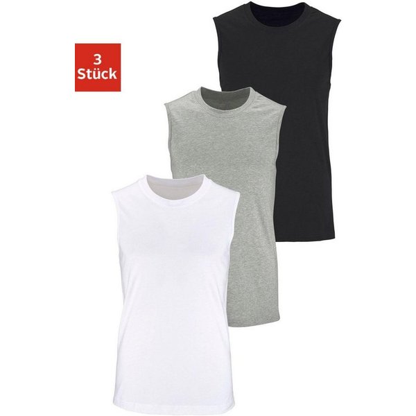 H.I.S Muscleshirt, Unterziehshirt, Unterhemd für Herren (3er-Pack) unifarben, Rundhalsausschnitt, aus Baumwolle