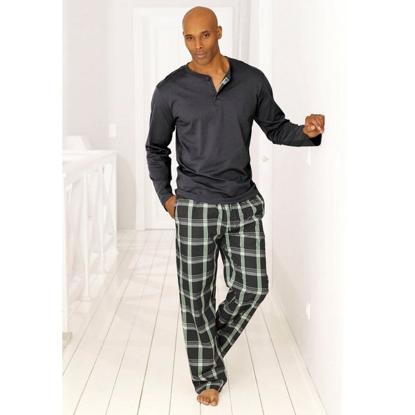 H.I.S Pyjama (2 tlg., 1 Stück) Schlafanzug mit langer karierter Webhose