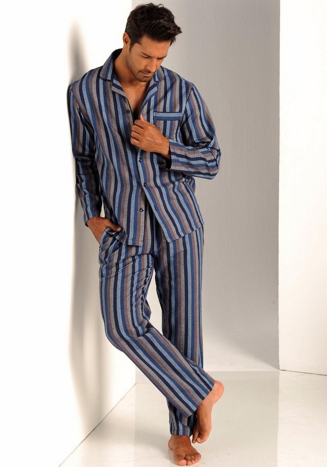 H.I.S Pyjama (2 tlg., 1 Stück) weich aus Flanell im Streifendesign – Bild 2 von 3