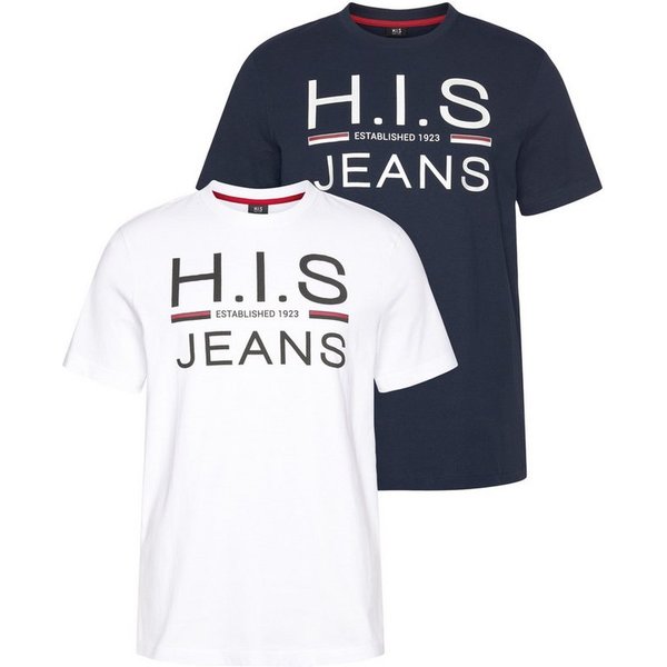H.I.S Rundhalsshirt (Packung, 2er-Pack) schmal geschnitten, bedrucktes Design, Rundhals, aus Baumwolle