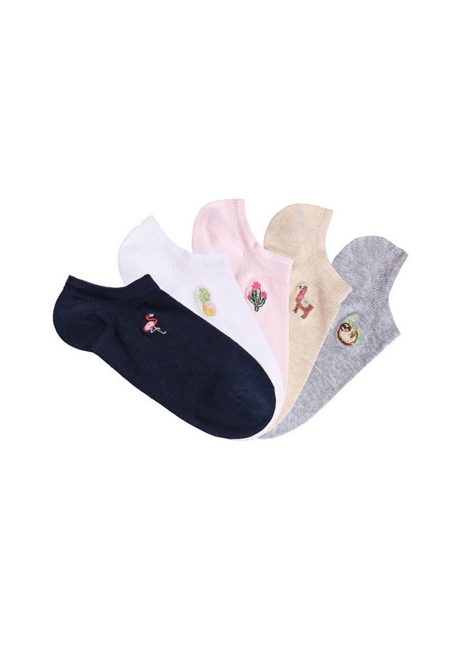 H.I.S Sneakersocken Damen, Kinder Sneaker Socken bestickte Sommerliche Baumwollsocken (Packung, 5-Paar, Gr. 35-38 bis 39-42) mit Motivstickerei – Bild 2 von 5