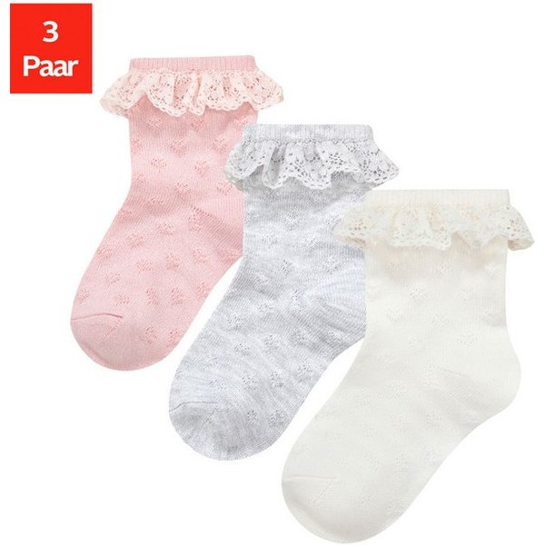 H.I.S Socken Babysocken Ajour (Packung, 3-Paar, 0-24 Monate) mit feinem Ajour Strickmuster und kleiner Rüsche