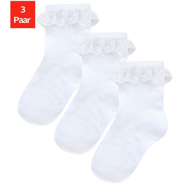 H.I.S Socken Babysocken Ajour (Packung, 3-Paar, 0-24 Monate) mit feinem Ajour Strickmuster und kleiner Rüsche