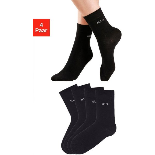 H.I.S Socken Basic Damen Socken Strümpfe, mit Komfortbund Klassische Freizeitsocken (Packung, 4-Paar, Gr. 35-38 bis 39-42) ohne einschneidendes Bündchen