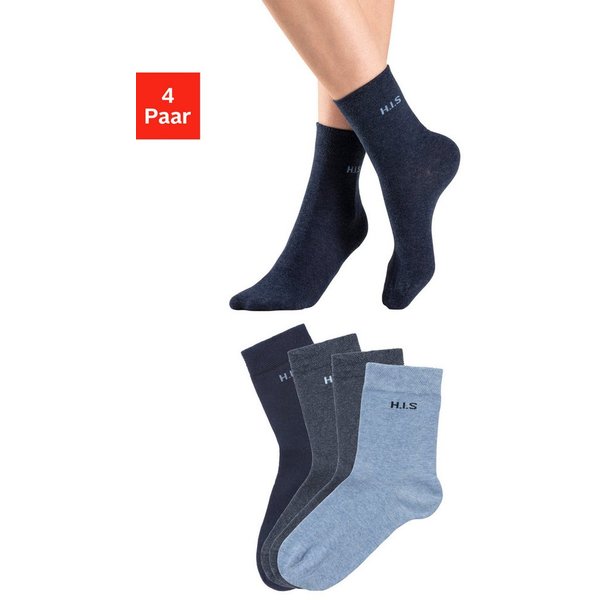 H.I.S Socken Basic Damen Socken Strümpfe, mit Komfortbund Klassische Freizeitsocken (Packung, 4-Paar, Gr. 35-38 bis 39-42) ohne einschneidendes Bündchen