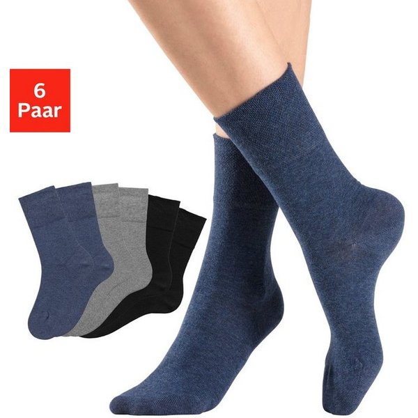 H.I.S Socken Damen Herren Basic Socken (Packung, 6-Paar, unisex Gr. 35-38 bis 43-46) mit Komfortbund auch für Diabetiker geeignet