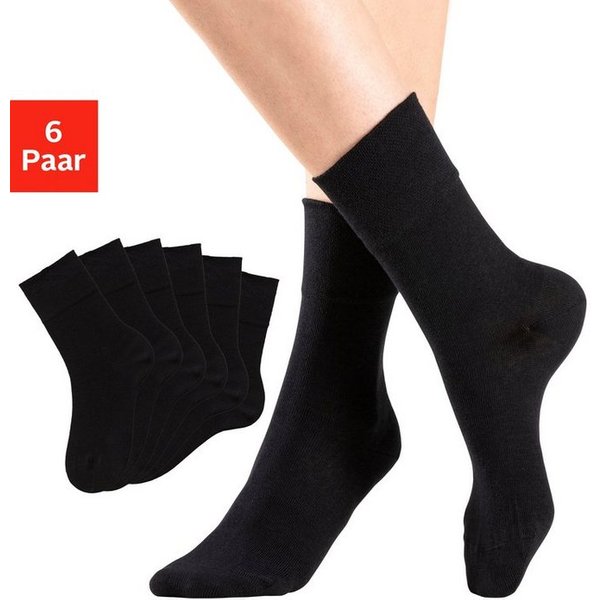 H.I.S Socken Damen Herren Basic Socken (Packung, 6-Paar, unisex Gr. 35-38 bis 43-46) mit Komfortbund auch für Diabetiker geeignet