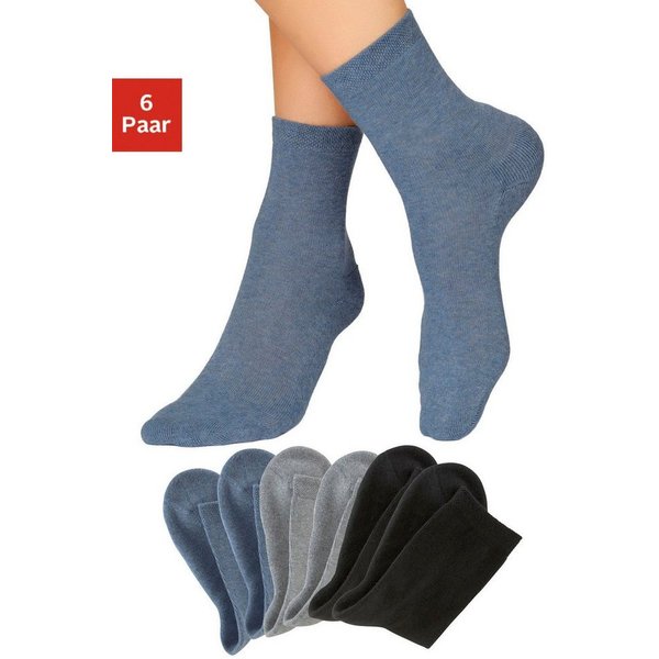 H.I.S Socken Damen Herrensocken Frottee meliert oder uni (Packung, 6-Paar, Gr. 35-38-bis 43-46) mit bequemem Frottee
