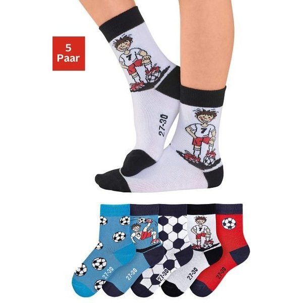 H.I.S Socken "Fußballsocken, Kinder Fußballsocken, WM Socken" (Packung, 5-Paar, Gr. 23-26 bis 35-38) mit lustigen Fußballmotiven