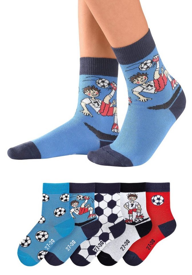 H.I.S Socken "Fußballsocken, Kinder Fußballsocken, WM Socken" (Packung, 5-Paar, Gr. 23-26 bis 35-38) mit lustigen Fußballmotiven – Bild 2 von 5