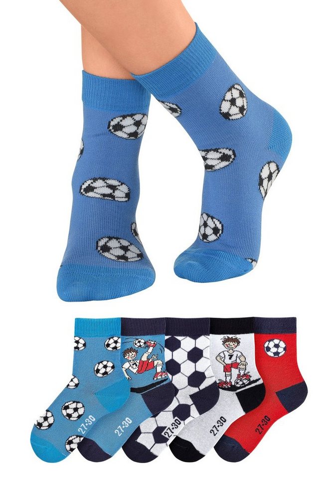 H.I.S Socken "Fußballsocken, Kinder Fußballsocken, WM Socken" (Packung, 5-Paar, Gr. 23-26 bis 35-38) mit lustigen Fußballmotiven – Bild 3 von 5
