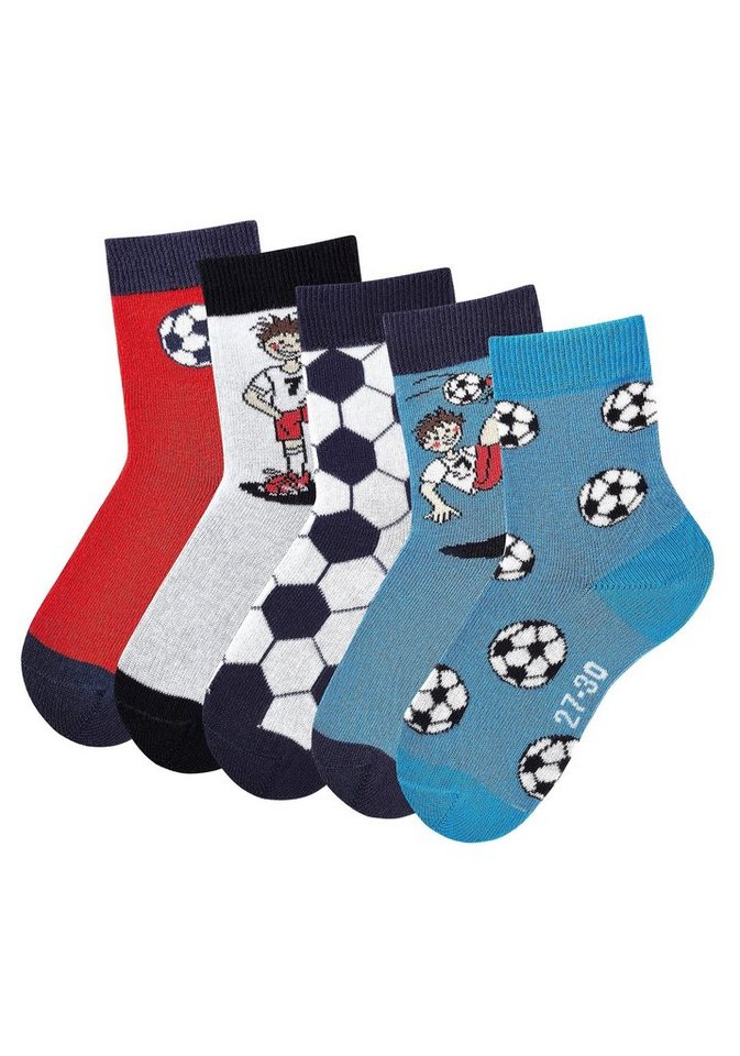 H.I.S Socken "Fußballsocken, Kinder Fußballsocken, WM Socken" (Packung, 5-Paar, Gr. 23-26 bis 35-38) mit lustigen Fußballmotiven – Bild 4 von 5