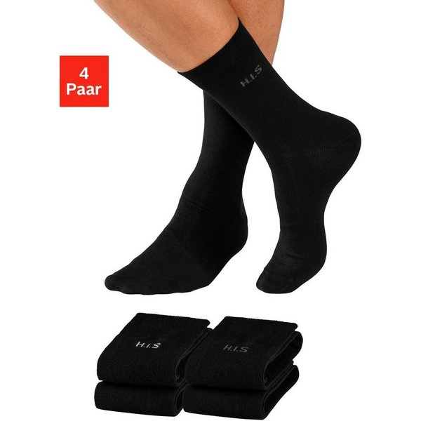 H.I.S Socken Herren Basic Comfort Socken (Packung, 4-Paar, Gr. 43-46 bis 47-48) mit druckfreiem Bündchen