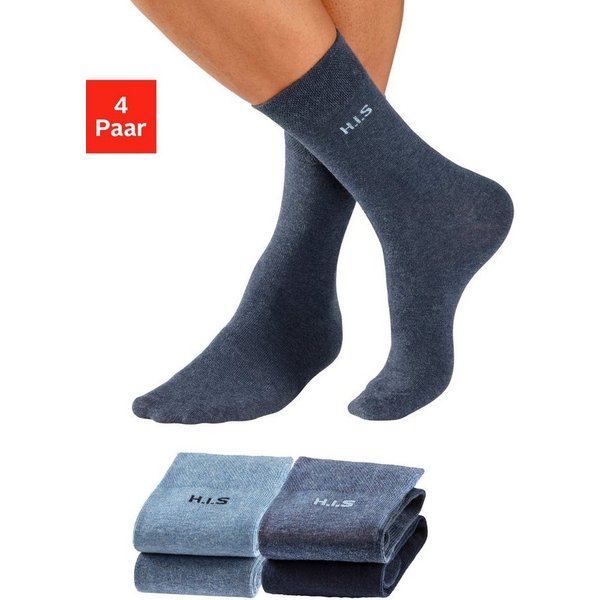H.I.S Socken Herren Basic Comfort Socken (Packung, 4-Paar, Gr. 43-46 bis 47-48) mit druckfreiem Bündchen
