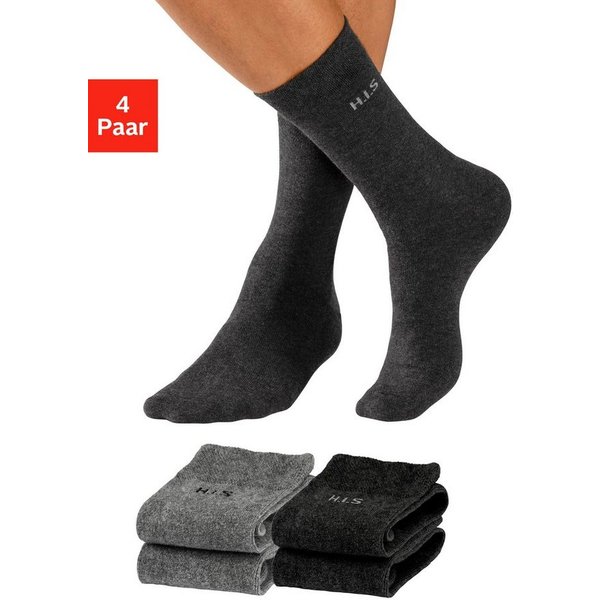 H.I.S Socken Herren Basic Comfort Socken (Packung, 4-Paar, Gr. 43-46 bis 47-48) mit druckfreiem Bündchen