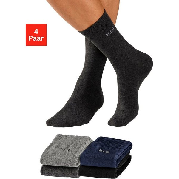 H.I.S Socken Herren Basic Comfort Socken (Packung, 4-Paar, Gr. 43-46 bis 47-48) mit druckfreiem Bündchen