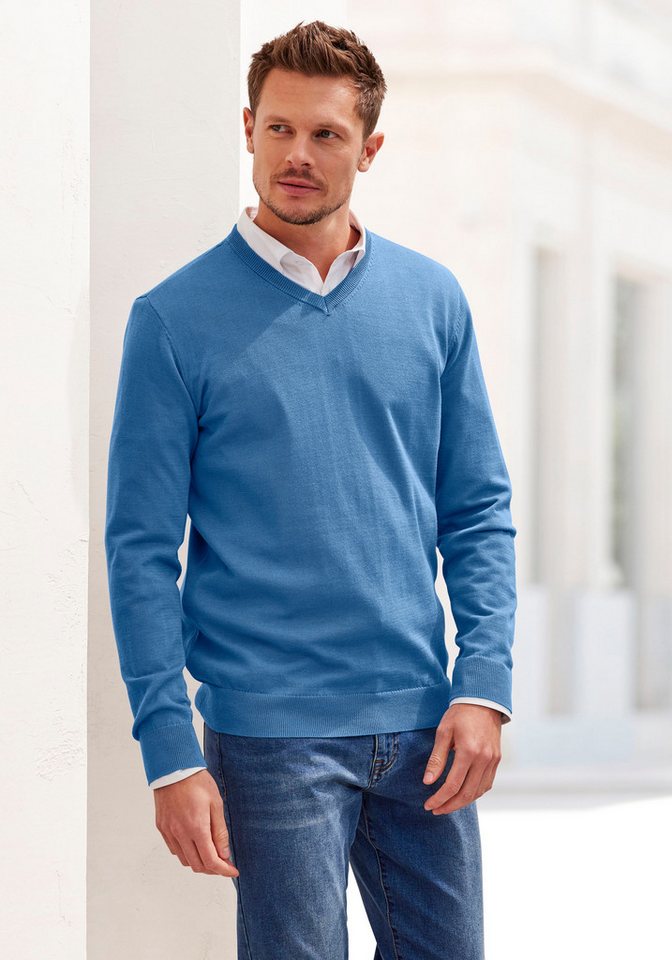 H.I.S Strickpullover mit V-Ausschnitt, Pullover aus Feinstrick, Baumwollmischung – Bild 3 von 5