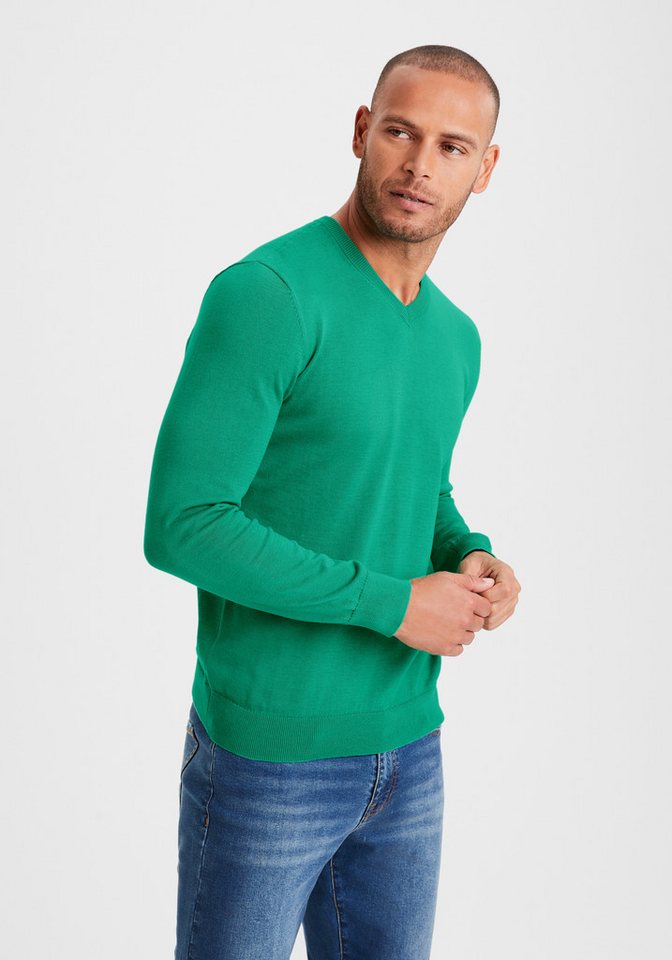 H.I.S Strickpullover mit V-Ausschnitt, Pullover aus Feinstrick, Baumwollmischung – Bild 4 von 5
