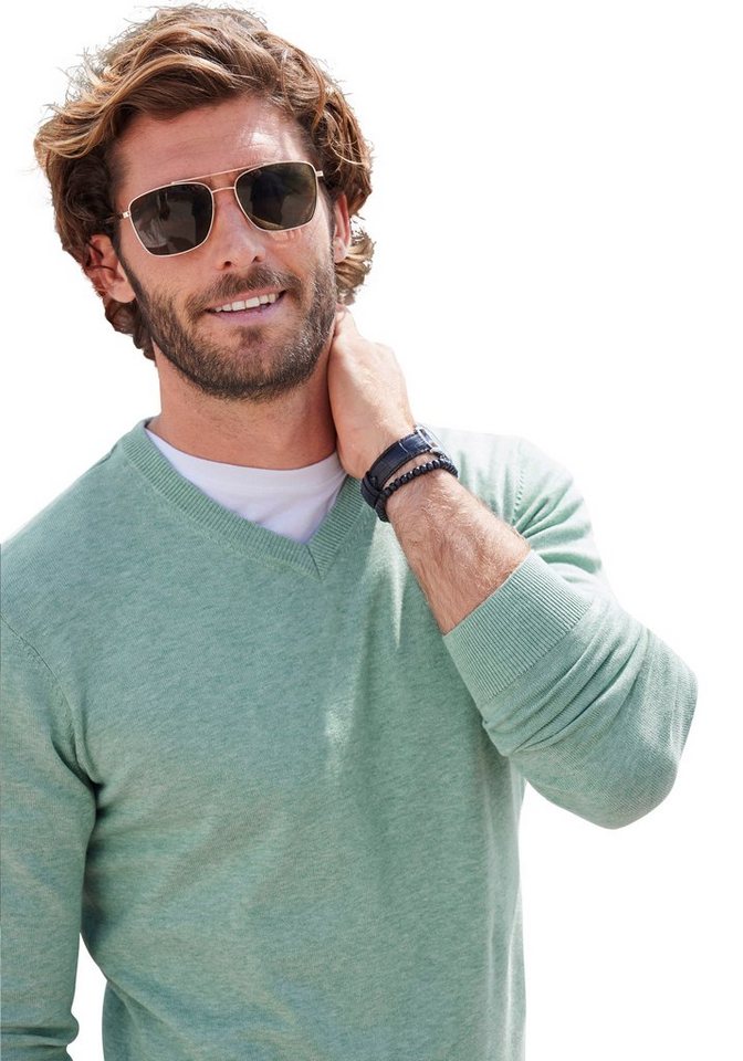 H.I.S Strickpullover mit V-Ausschnitt, Pullover aus Feinstrick, Baumwollmischung – Bild 3 von 5