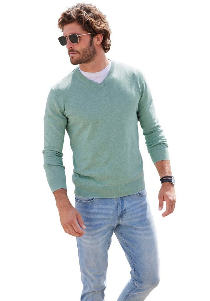 H.I.S Strickpullover mit V-Ausschnitt, Pullover aus Feinstrick, Baumwollmischung – Bild 4 von 5