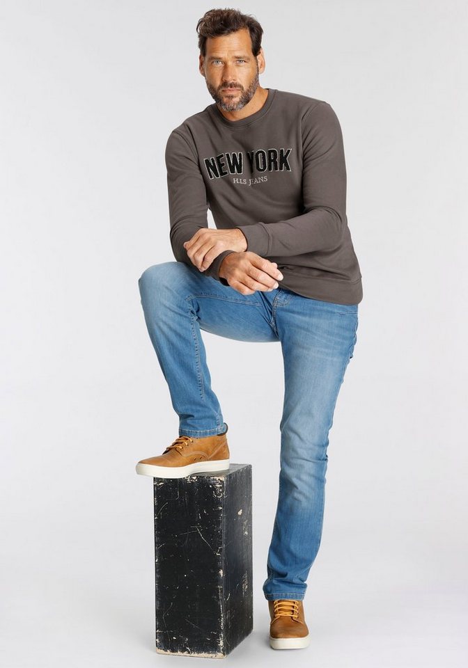 H.I.S Sweater Langarm, lockere Passform, bestickte Optik, Rundhalsausschnitt – Bild 4 von 5