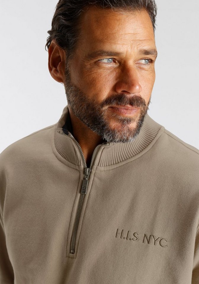H.I.S Sweatshirt unifarben, aus dehnbarer Sweatware, mit Logostickerei – Bild 4 von 5