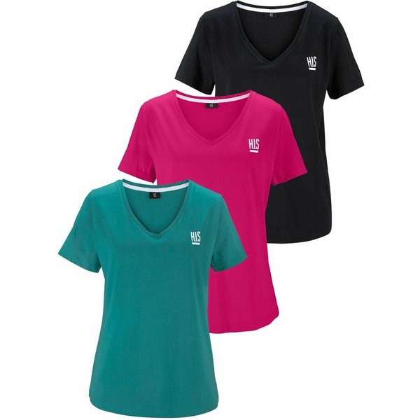 H.I.S T-Shirt Essential-Basics (3er-Pack) figurumspielender Schnitt, aus Baumwolle