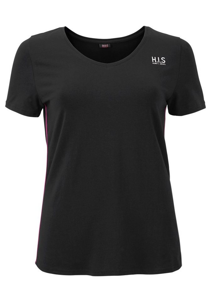 H.I.S T-Shirt Kurzarm, figurfreundlicher Schnitt, unifarben, V-Ausschnitt – Bild 5 von 5