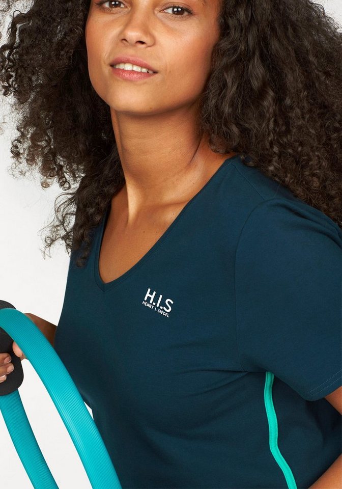 H.I.S T-Shirt Kurzarm, figurfreundlicher Schnitt, unifarben, V-Ausschnitt – Bild 3 von 5