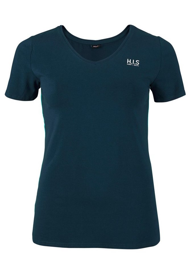 H.I.S T-Shirt Kurzarm, figurfreundlicher Schnitt, unifarben, V-Ausschnitt – Bild 4 von 5