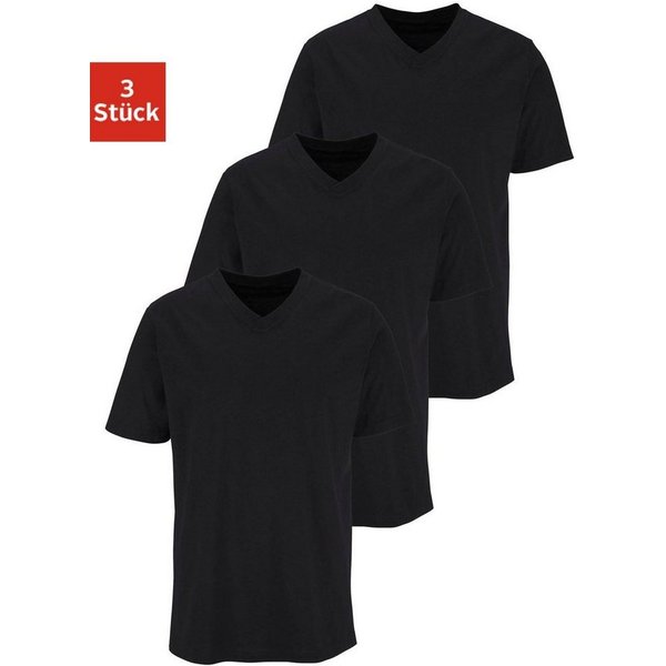 H.I.S T-Shirt mit V-Ausschnitt, V-neck, Unterziehshirt (3er-Pack) unifarben, V-neck, aus Baumwolle
