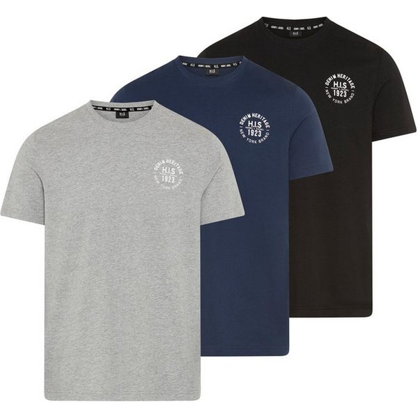 H.I.S T-Shirt (Packung, 3-tlg., 3er-Pack) schmal geschnitten, bedrucktes Design, aus 100% Baumwolle