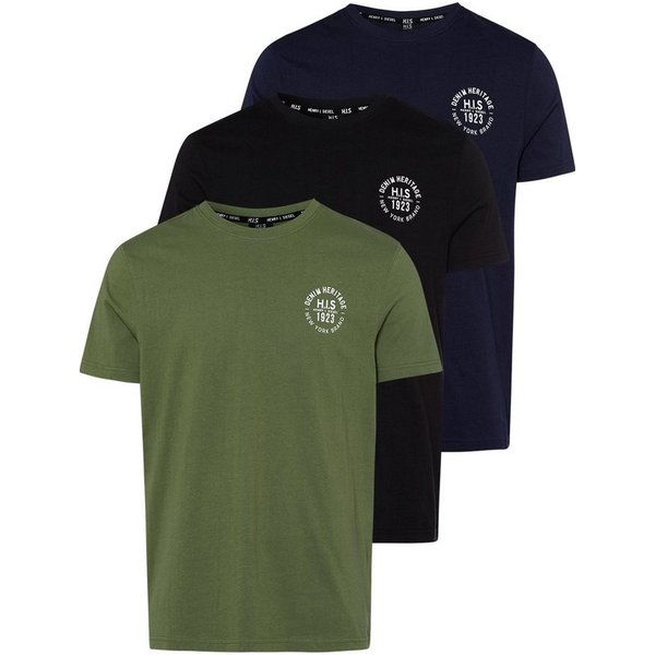 H.I.S T-Shirt (Packung, 3-tlg., 3er-Pack) schmal geschnitten, bedrucktes Design, aus 100% Baumwolle