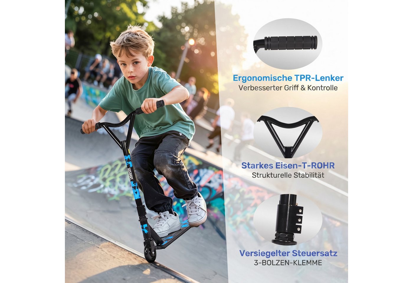 H.yeed Stuntscooter 360° Lenkung, Freestyle Stunt Scooter mit ABEC-9 Kugellager, für Jungen, Mädchen, Jugendliche ab 6 Jahren – Bild 2 von 5