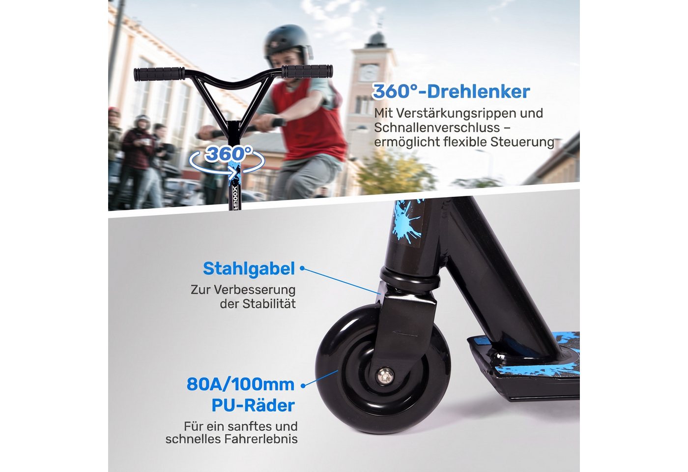 H.yeed Stuntscooter 360° Lenkung, Freestyle Stunt Scooter mit ABEC-9 Kugellager, für Jungen, Mädchen, Jugendliche ab 6 Jahren – Bild 4 von 5