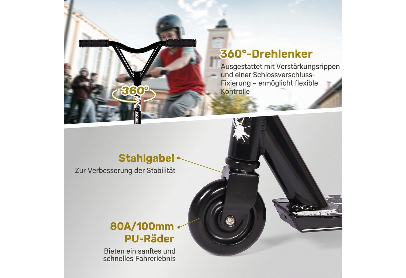 H.yeed Stuntscooter 360° Lenkung, Freestyle Stunt Scooter mit ABEC-9 Kugellager, für Jungen, Mädchen, Jugendliche ab 6 Jahren – Bild 4 von 5