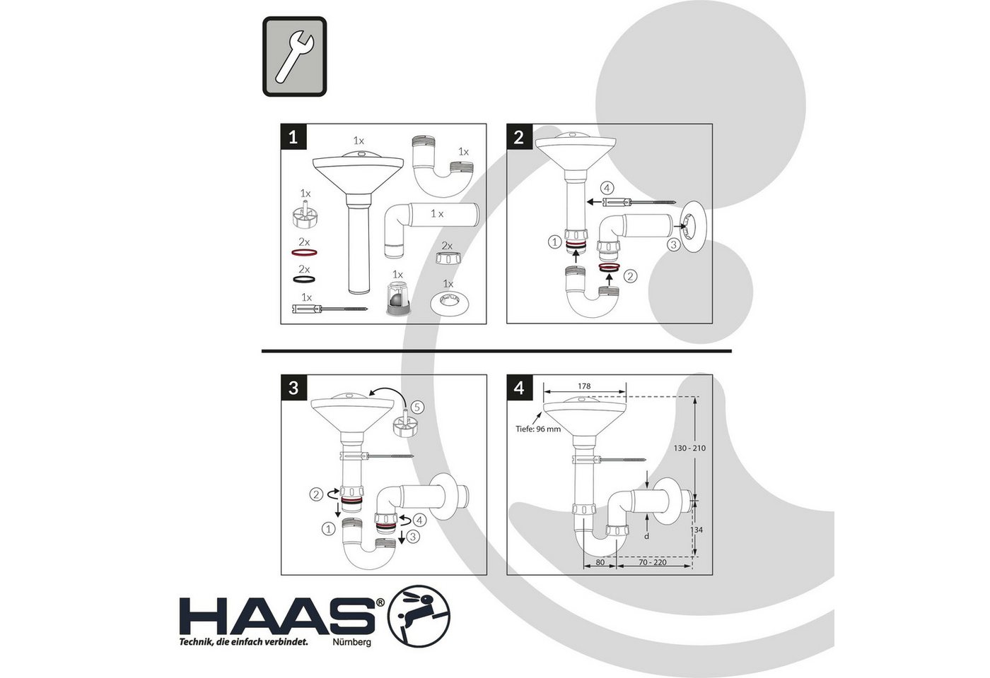 HAAS Siphon Kugelverschluss - Trichtersiphon DN 50, für Ventile/Kondensat Typ 5475 – Bild 3 von 3