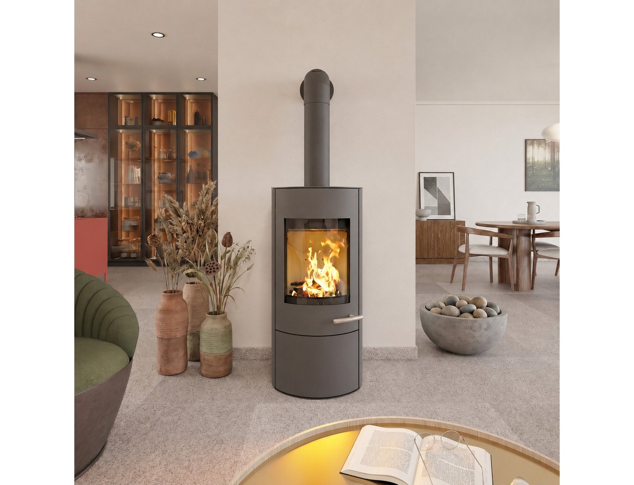 Haas + Sohn Kaminofen SOLIDO MOONLIGHT, Exklusiv, Lieferung bis ins Wohnzimmer, 6,4 kW, Zeitbrand, NEU in der Farbe Moonlight grau – Bild 2 von 5