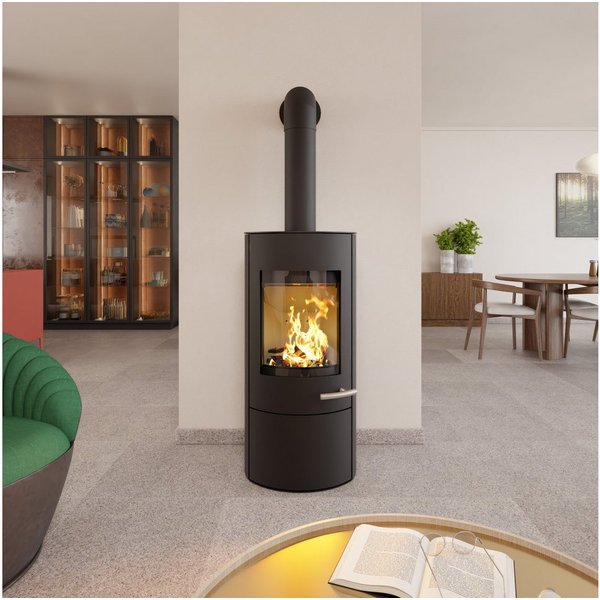 Haas + Sohn Kaminofen SOLIDO Stahl, tief-schwarz, mit Kochplatte, mit Holzfach und Türe, Zeitbrand