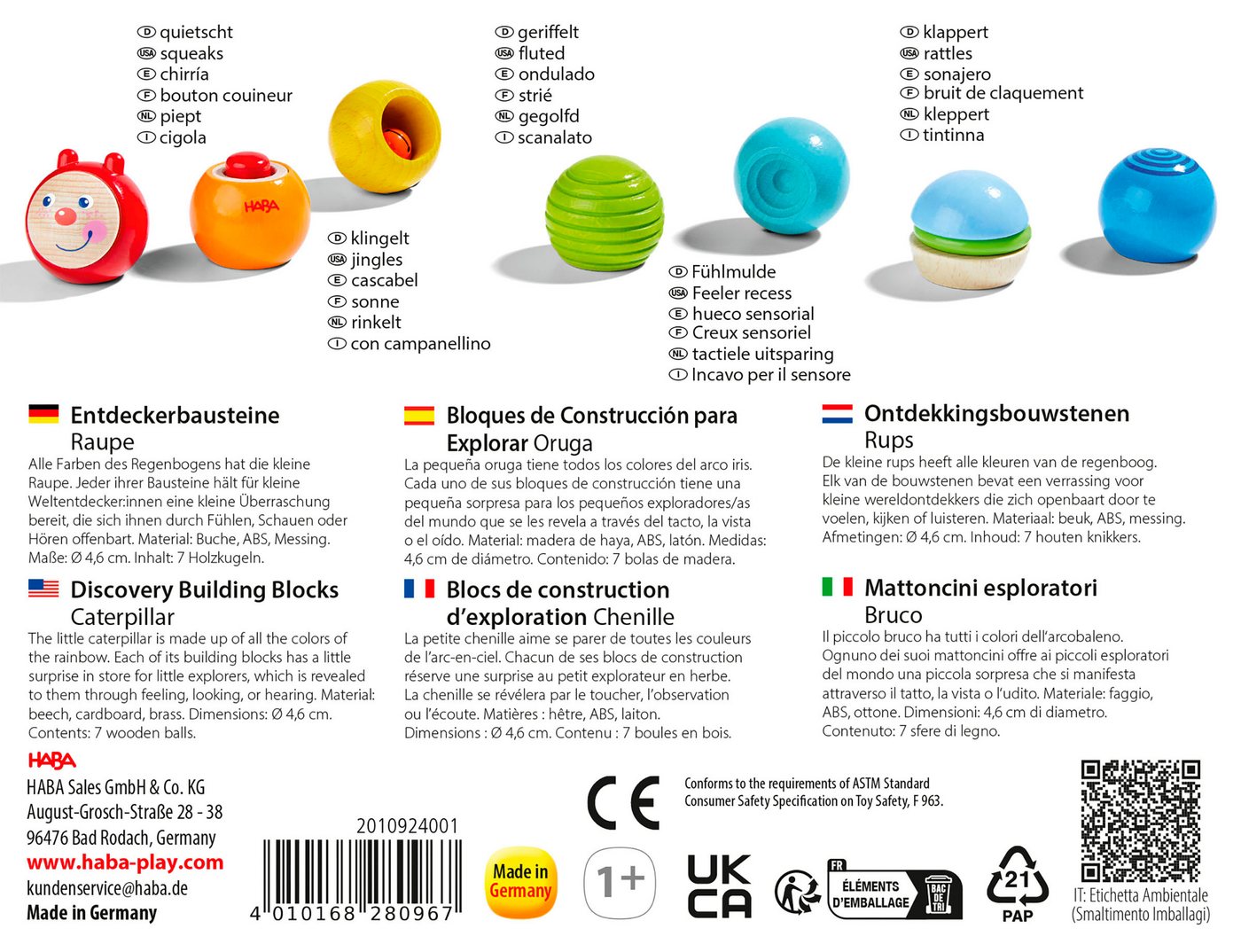 Haba Entdeckerbausteine Raupe Spielbausteine, Made in Germany, mit Soundeffekt – Bild 5 von 5